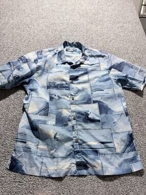 Vintage Redsands Shirt Large 90S Ocean Wave Photo Print button Down Beach Y2K